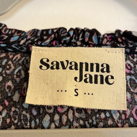 Savanna Jane Embroidered Peplum Boho Print Blouse Size S Black Pink Blue - Picture 4 of 7